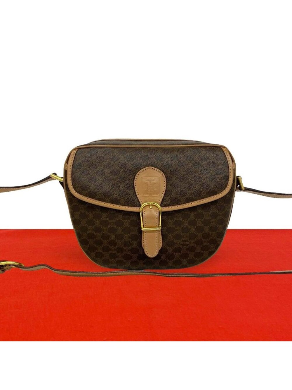 Celine Vintage Macadam Blason Pattern Triomphe Leather Shoulder Bag Pochette